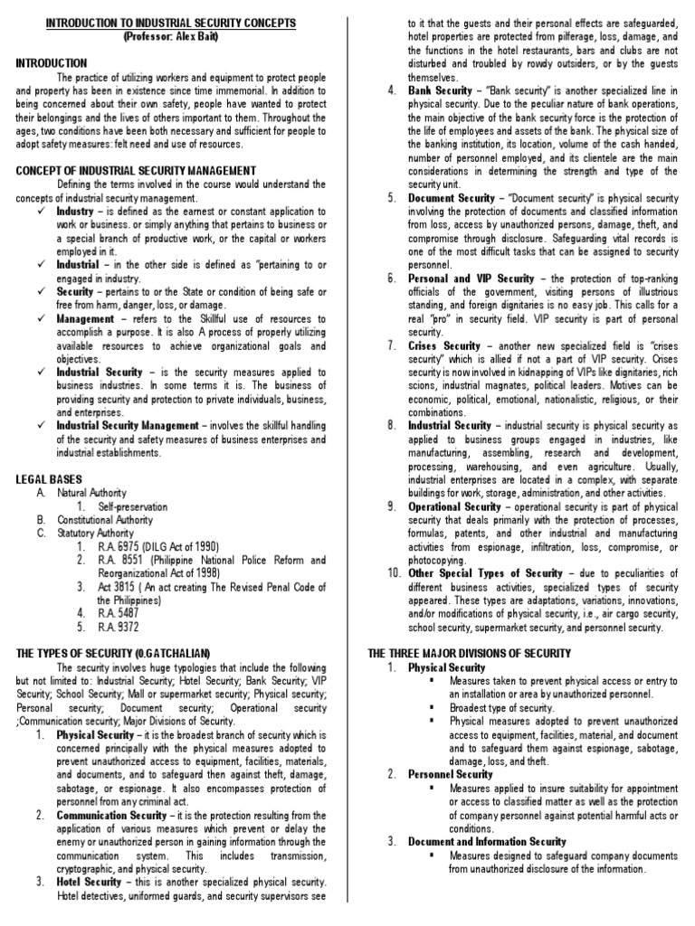 Introduction to industrial security concepts reviewer pdf risk