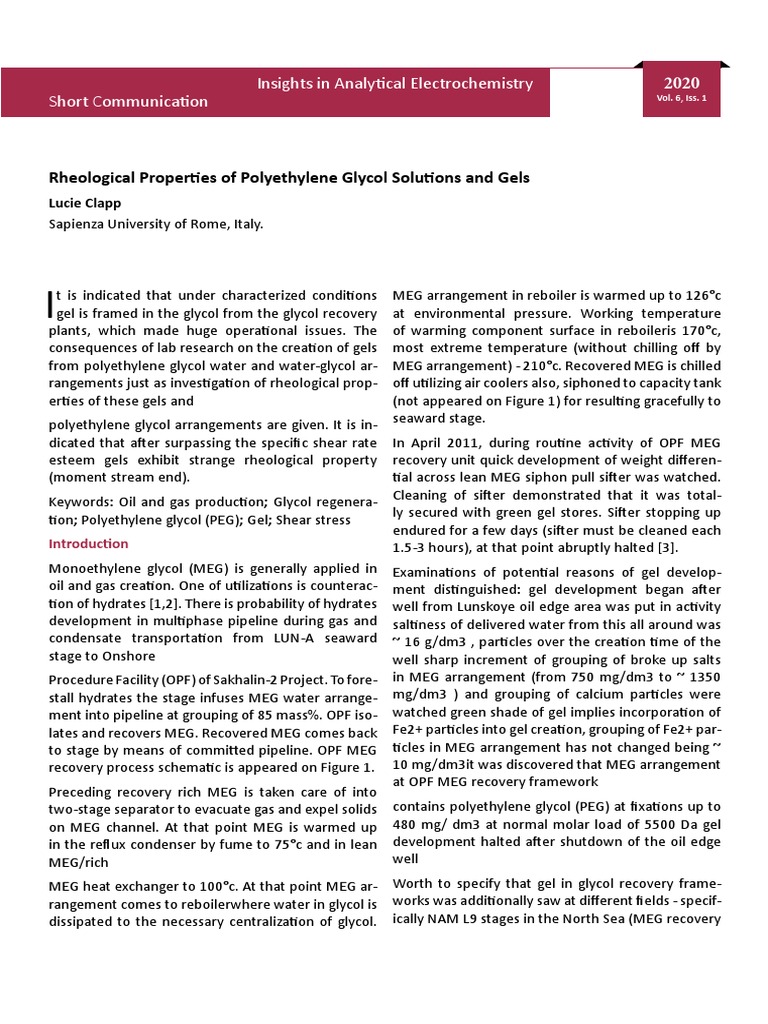 Rheological Properties of Polyethylene Glycol Solutions and Gels | PDF ...