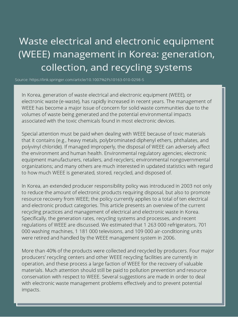 WEEE Management Practices in Korea | PDF | Electronic Waste | Recycling