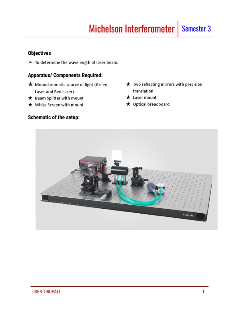 Michelson Interferometer Experiment Guide | PDF | Interferometry | Mirror