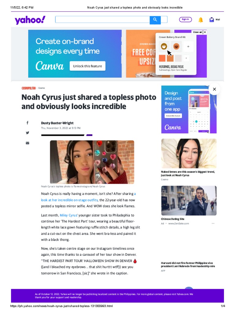 Noah Cyrus Just Shared A Topless Photo and Obviously Looks Incredible | PDF