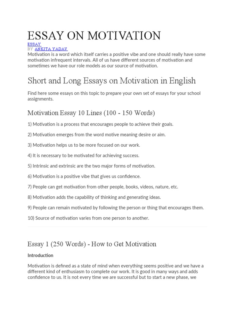 Essay On Motivation | PDF | Motivation | Motivational
