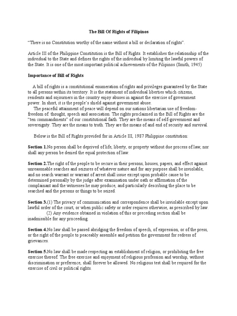 Philippine Bill of Rights Overview | PDF | United States Bill Of Rights ...