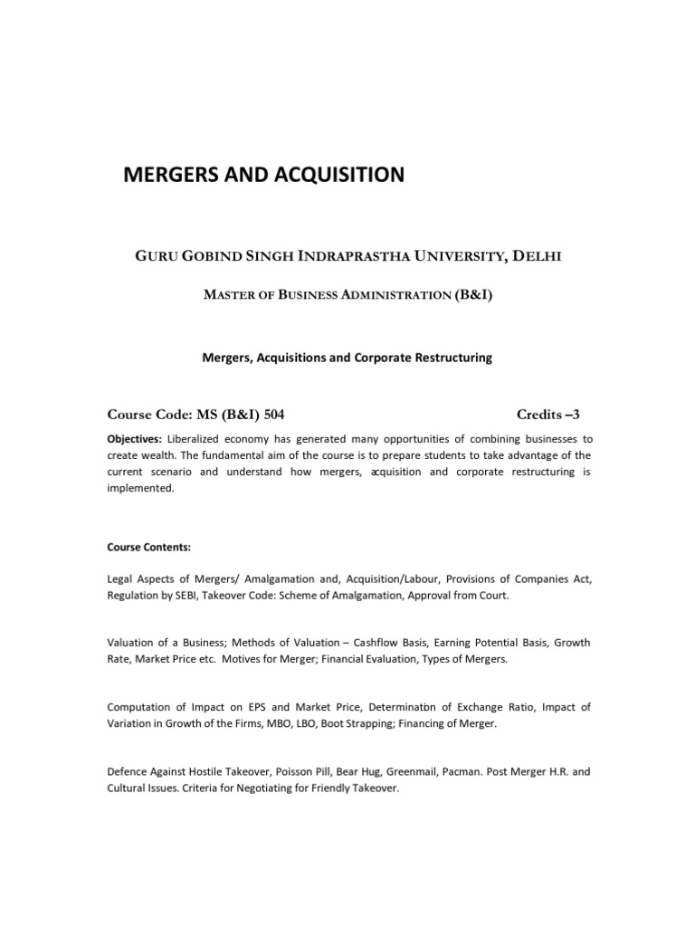 Mergers and Acquisition | PDF