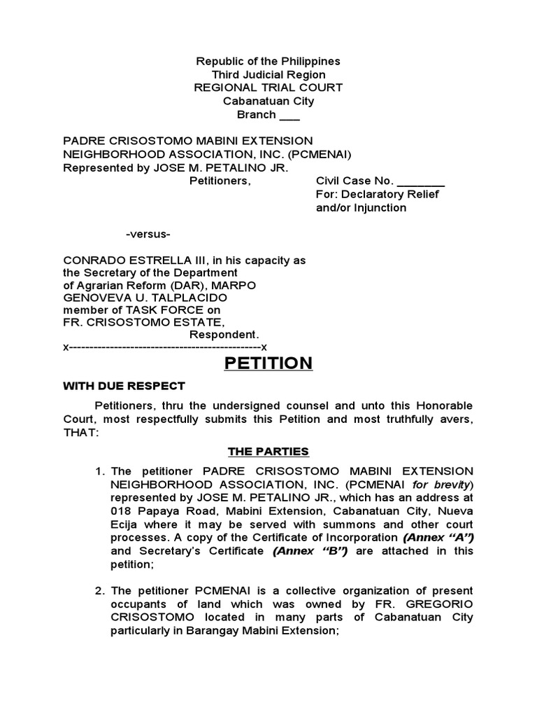 Injunction Against DAR Lease Demands | PDF | Lawsuit | Affidavit