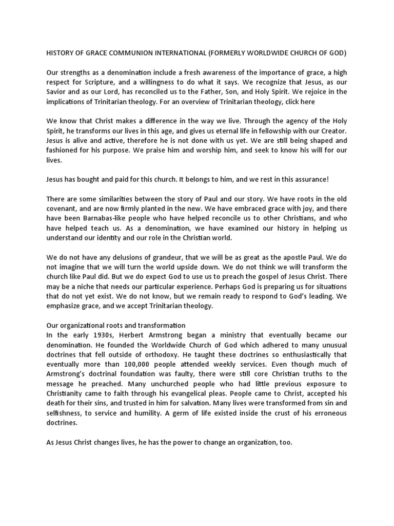 History of Grace Communion International PDF Christian Church