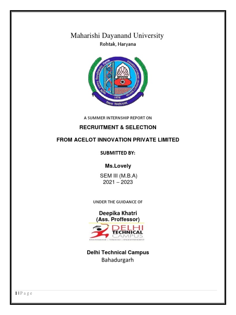 MBA Internship Report on Acelot HR Practices | PDF | Recruitment ...
