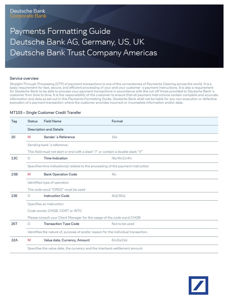 Corporate Bank Institutional Cash Payments Formatting Guide | PDF ...