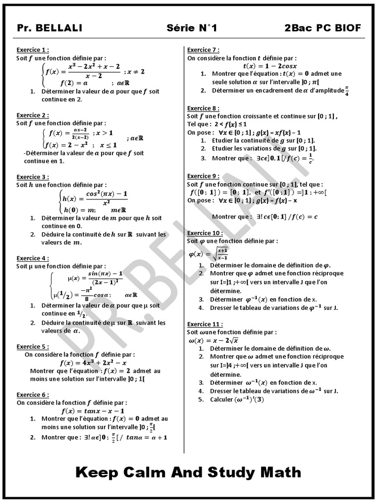 Exercices Mathématiques 2Bac PC BIOF | PDF | Fonction (Mathématiques ...