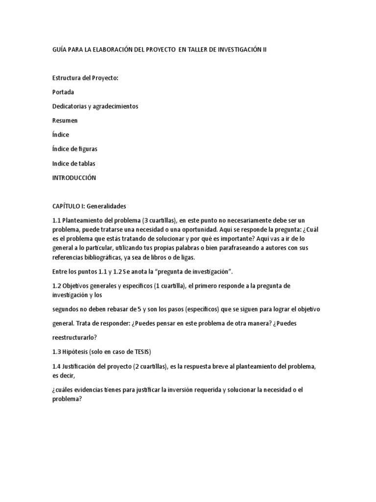 Guía para La Elaboración Del Proyecto en Taller de Investigación Ii | PDF