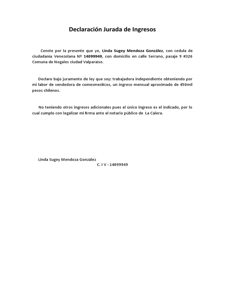 Declaración Jurada de Ingresos | PDF