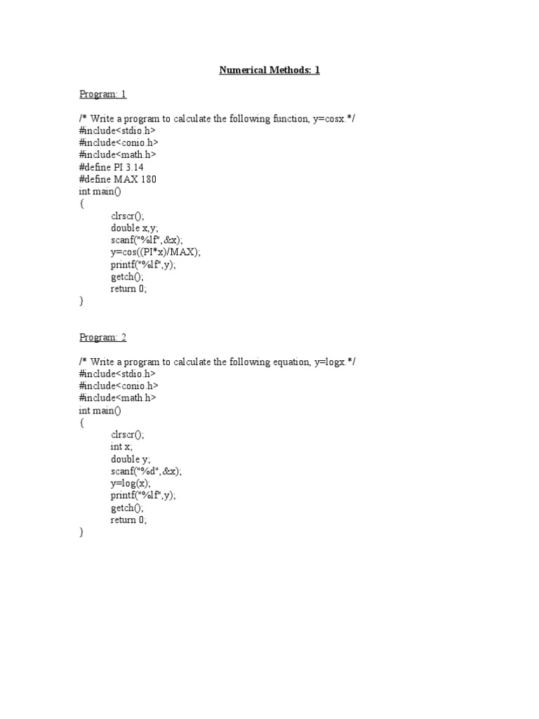 Numerical Methods C Programs | PDF | Applied Mathematics | Mathematical ...