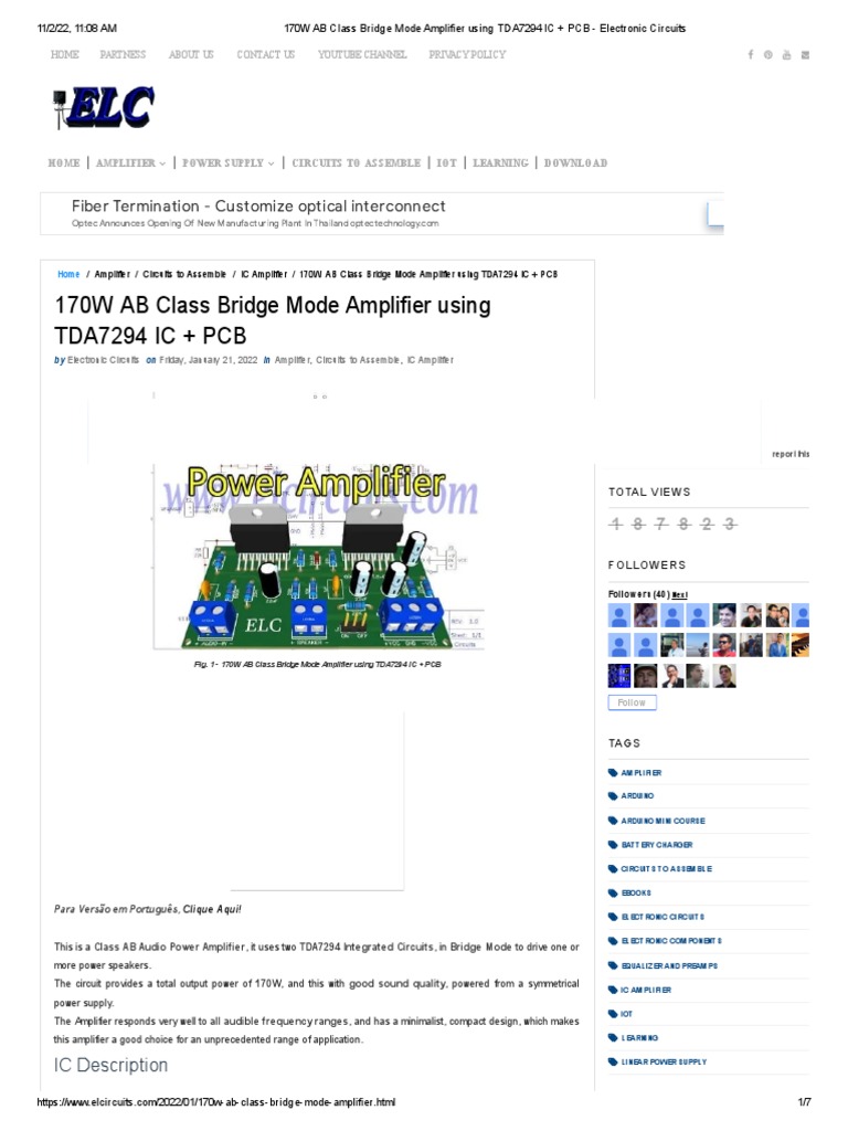 170W AB Class Bridge Mode Amplifier Using TDA7294 IC + PCB - Electronic
