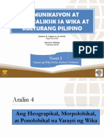 Aralin 4 Ang Heograpikal Morpolohikal at Ponolohikal Na Varayti NG Wika