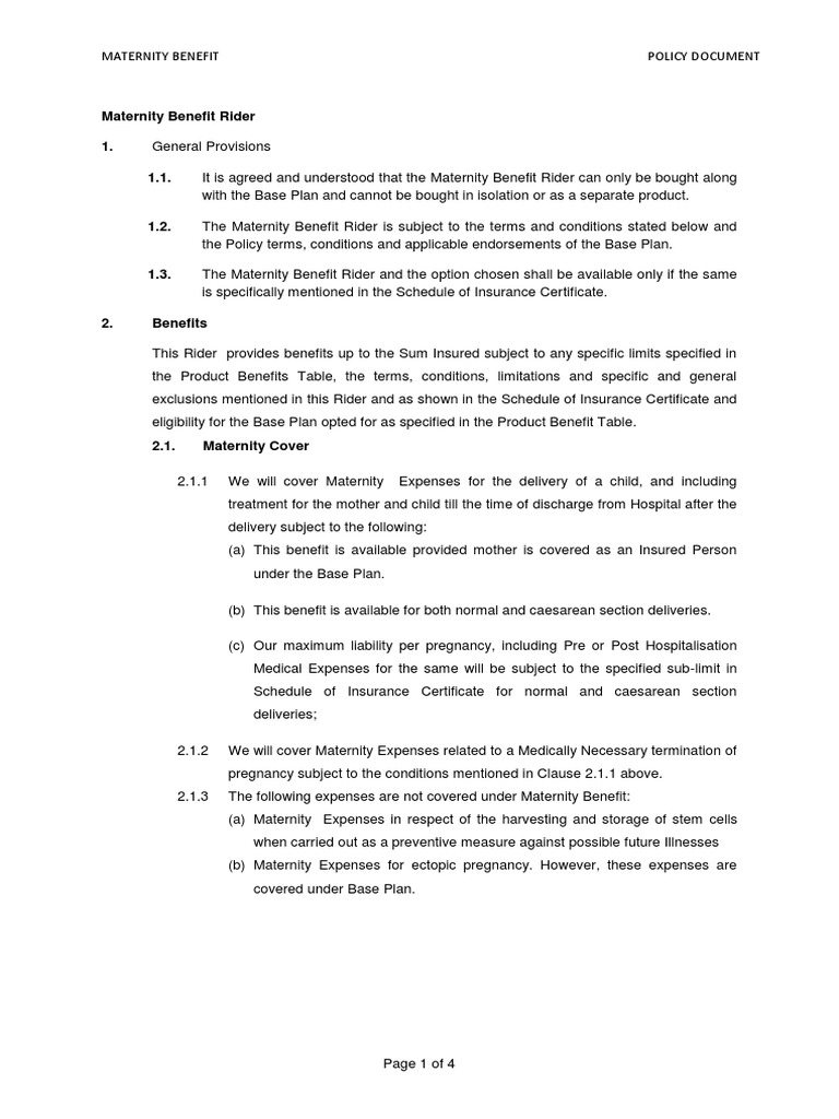 Comprehensive Overview of Maternity Benefit Rider Terms and Conditions