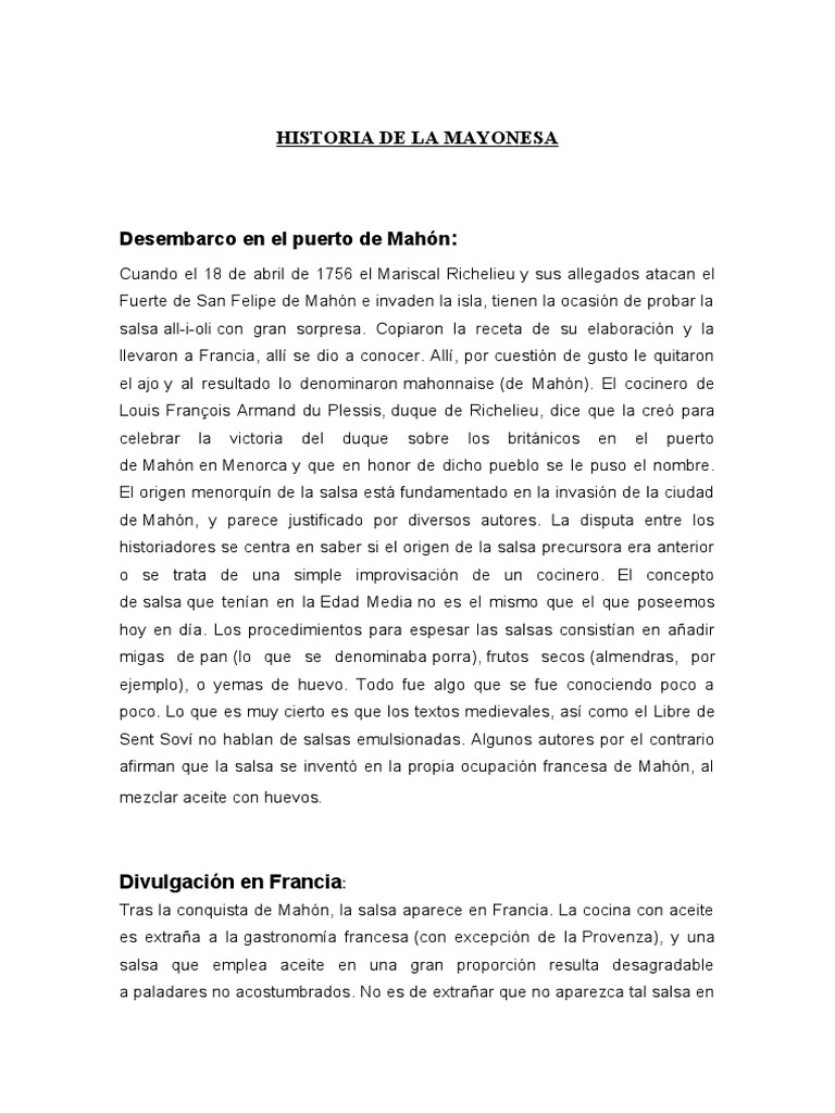 Historia Mayonesa Reaccion Maillard PDF Mayonesa Ingredientes