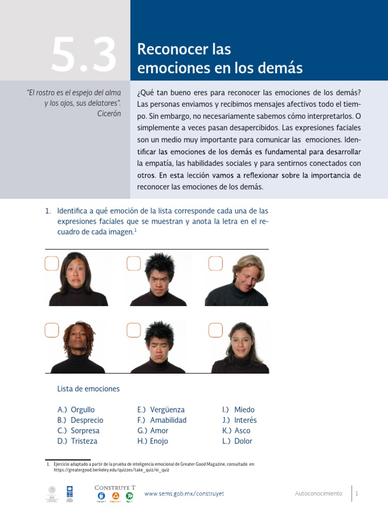 Reconocimiento de emociones en otros | PDF | Las emociones | Expresión ...