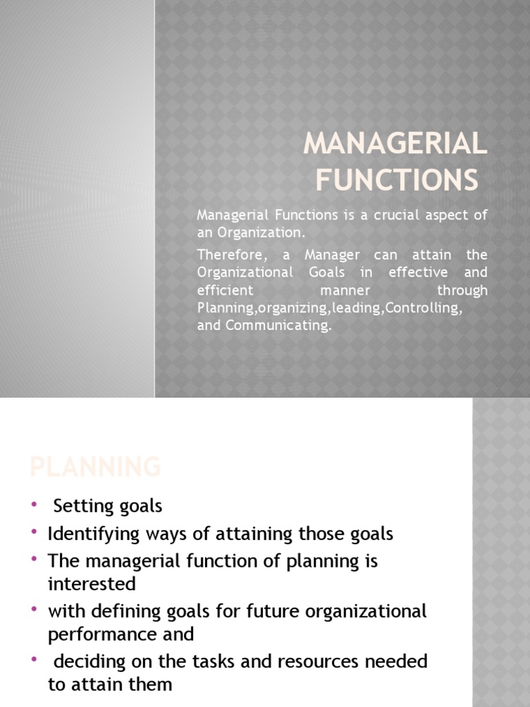 Managerial Functions | PDF | Goal | Information