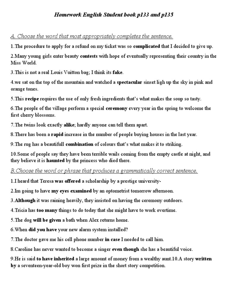 English Homework: Sentence Completion Exercises | PDF | Sign Language ...