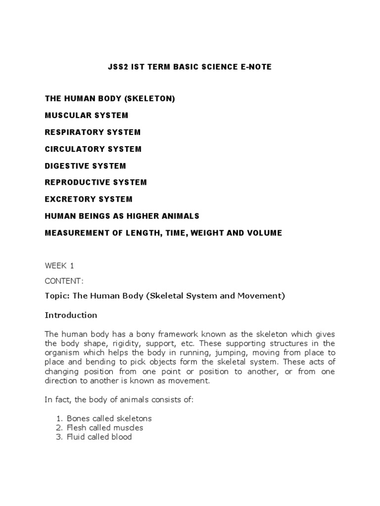 JSS2 Basic Science Lesson Note PDF | PDF | Respiratory Tract | Kidney