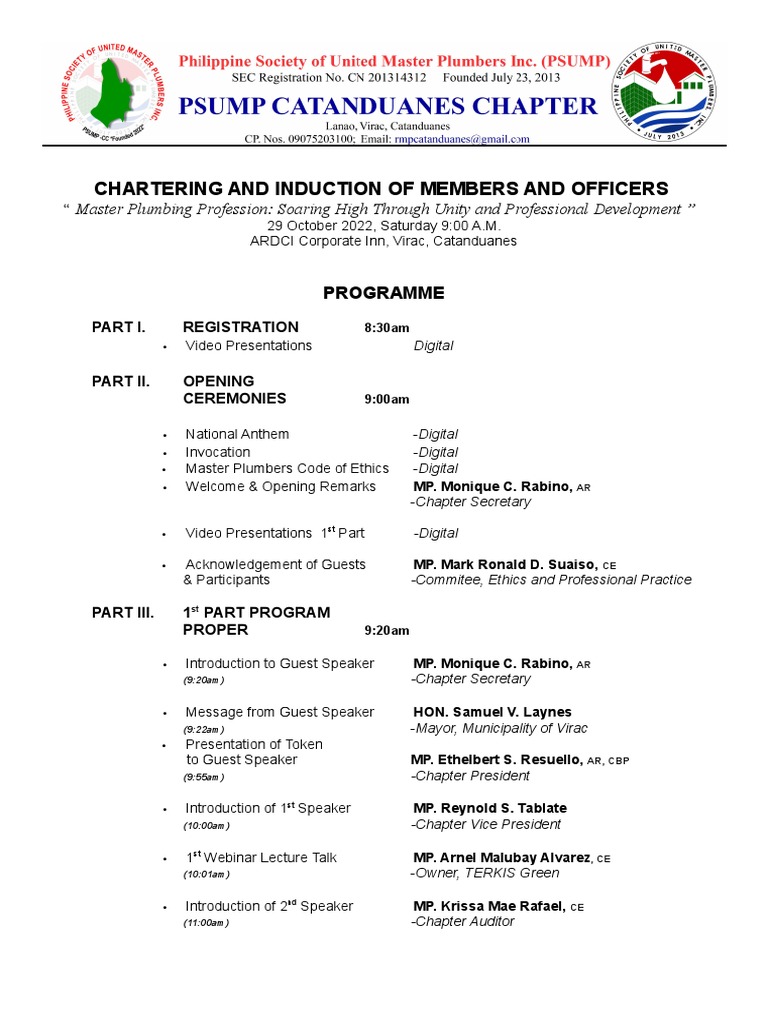 Induction Ceremony Program for Officers | PDF