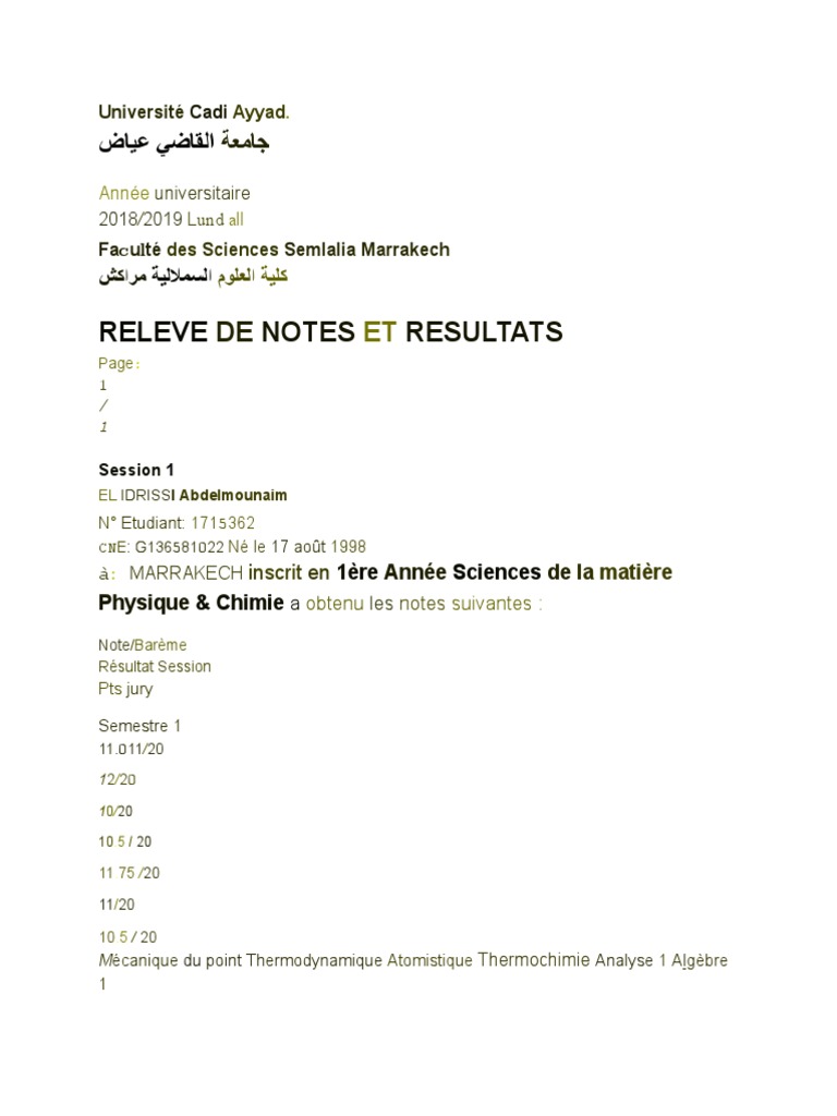 Releve: Notes Resultats | PDF | Sciences et mathématiques | Technologie ...
