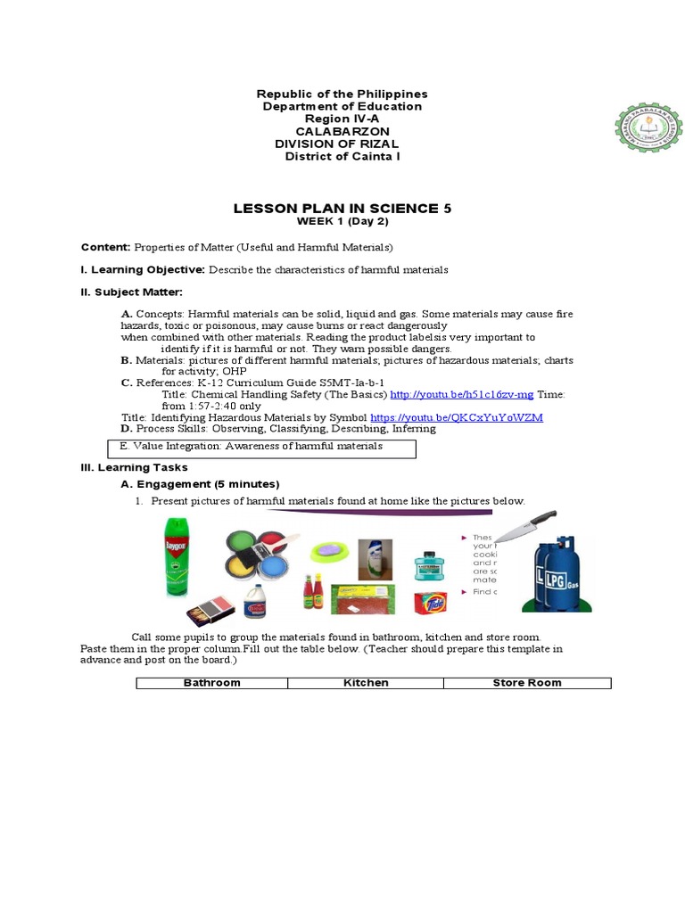Lesson Plan in Science 5 | PDF | Hazards | Dangerous Goods