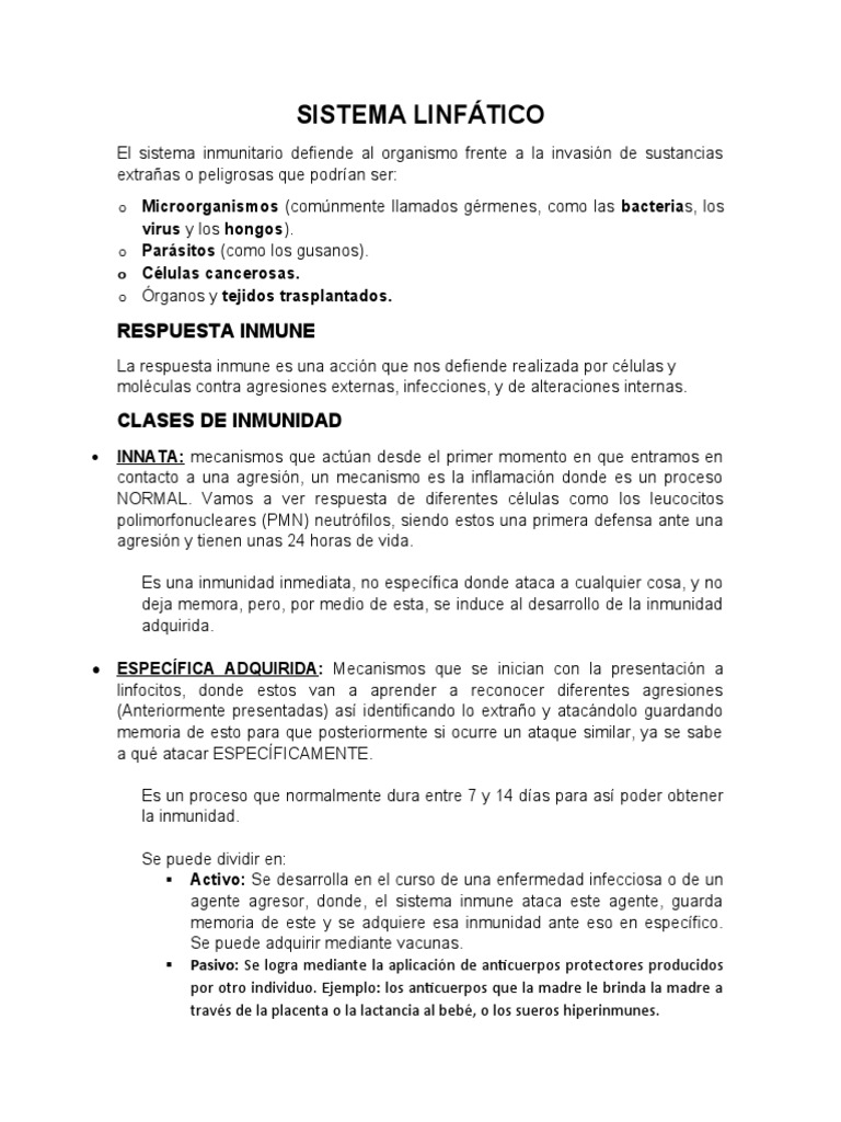 Sistema Linfático Pdf Sistema Inmune Linfocitos