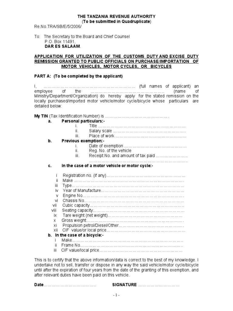 Application Form For Tax Exemption | PDF | Receipt | Identity Document