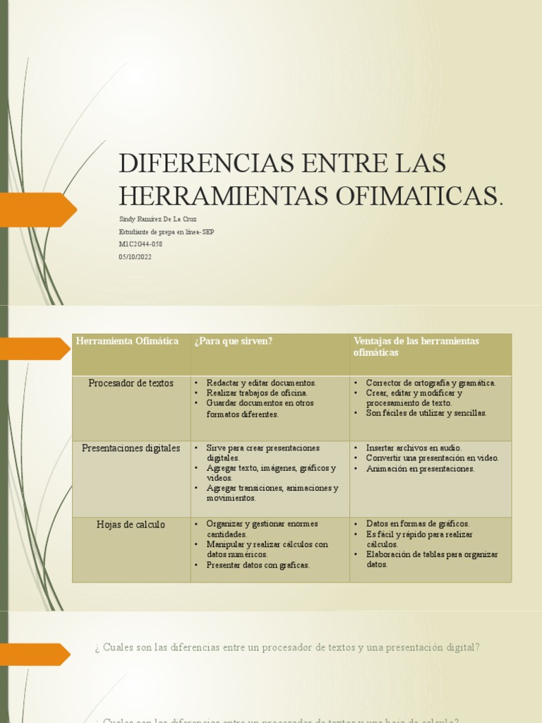 Diferencias Entre Las Herramientas Ofimaticas PDF