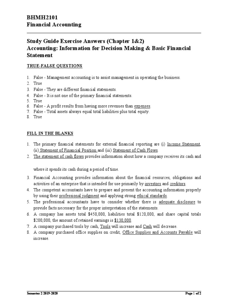 BHMH2101 Financial Accounting Study Guide | PDF | Financial Accounting ...