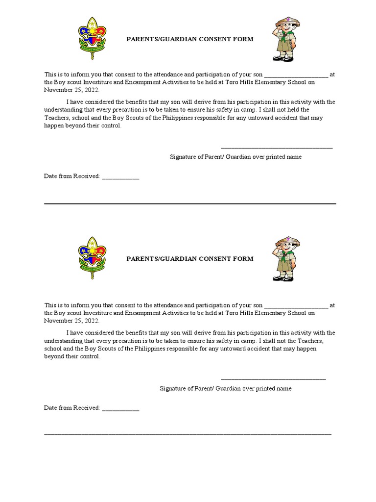 Parent Consent for Boy Scout Camp | PDF