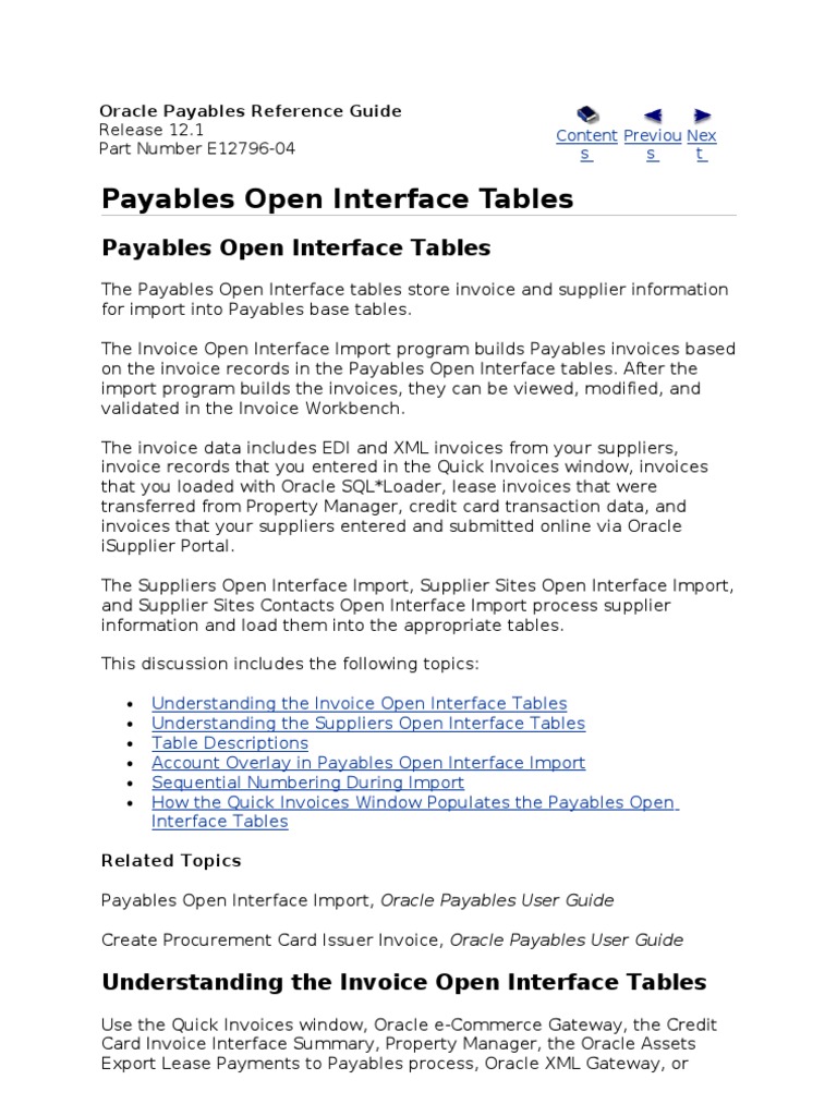 Payables Open Interface Reference Guide | PDF | Accounts Payable | Invoice