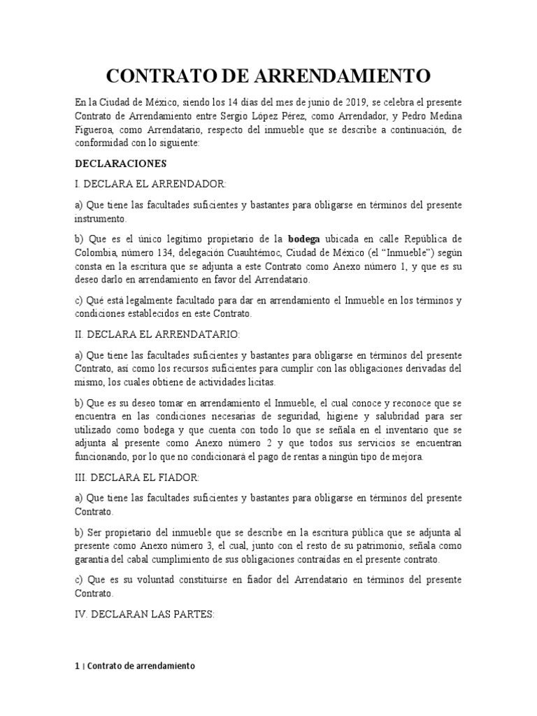 ContratoDeArrendamiento CDMX PDF Pagos Daños y perjuicios