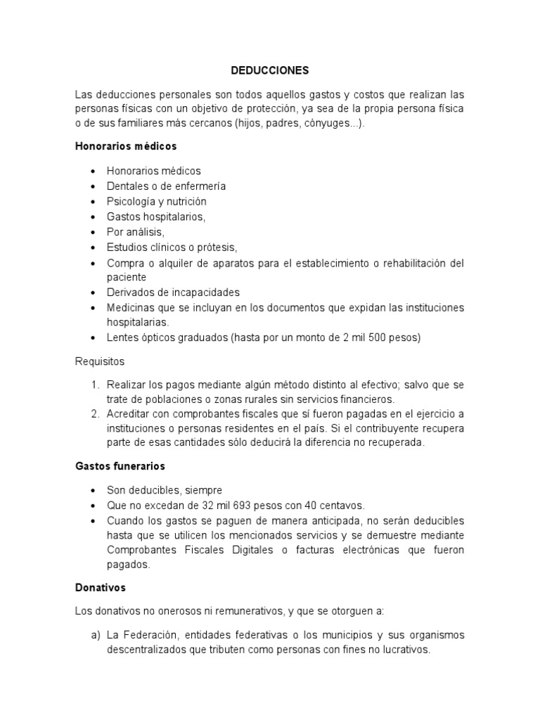 Deducciones | PDF | Impuesto sobre la renta