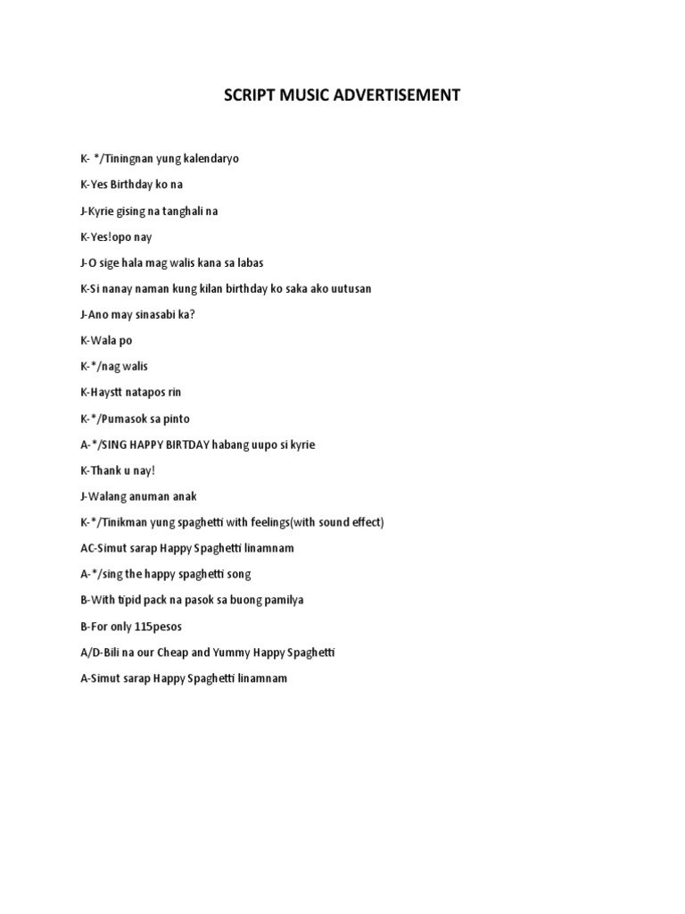 Happy Spaghetti Birthday Ad Script | PDF