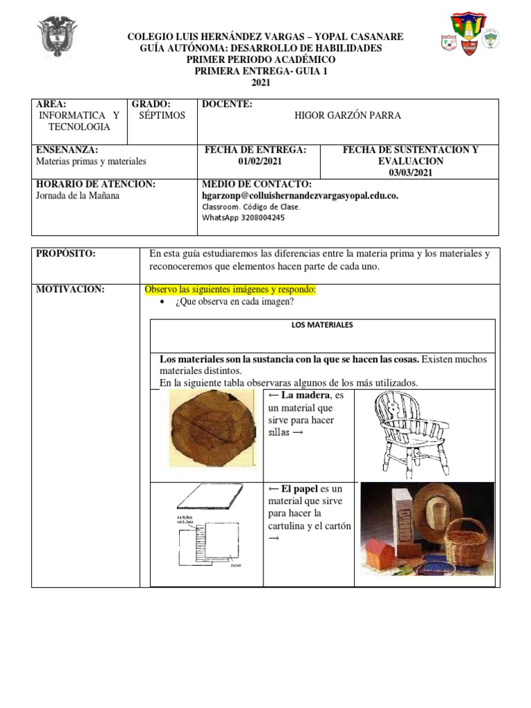 Guia 1 grado 7° Informatica | PDF | Materia prima | Importar