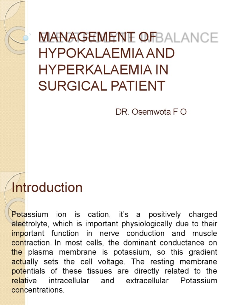 Management of Potassium Disorders in Surgery | PDF | Medical ...