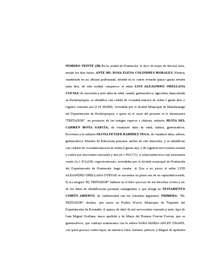 20 Testamento Comun Abierto | PDF | Voluntad y testamento | Justicia