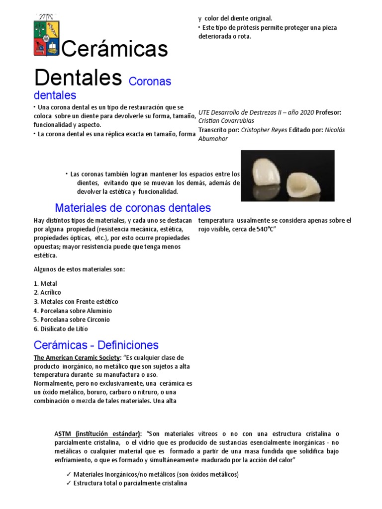 Coronas Dentales: Materiales y Propiedades | PDF | Lentes | Arcilla