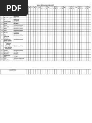 cleaning checklist NICU