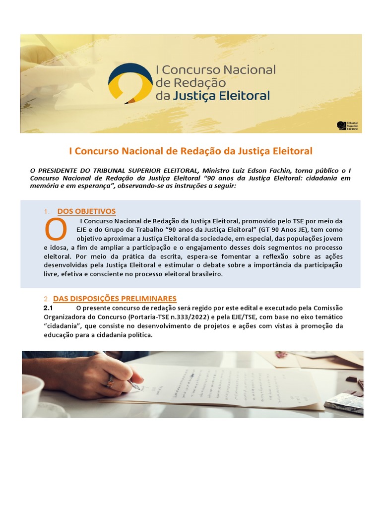 Concurso de Redação Justiça Eleitoral 90 Anos | PDF | Cidadania | Justiça