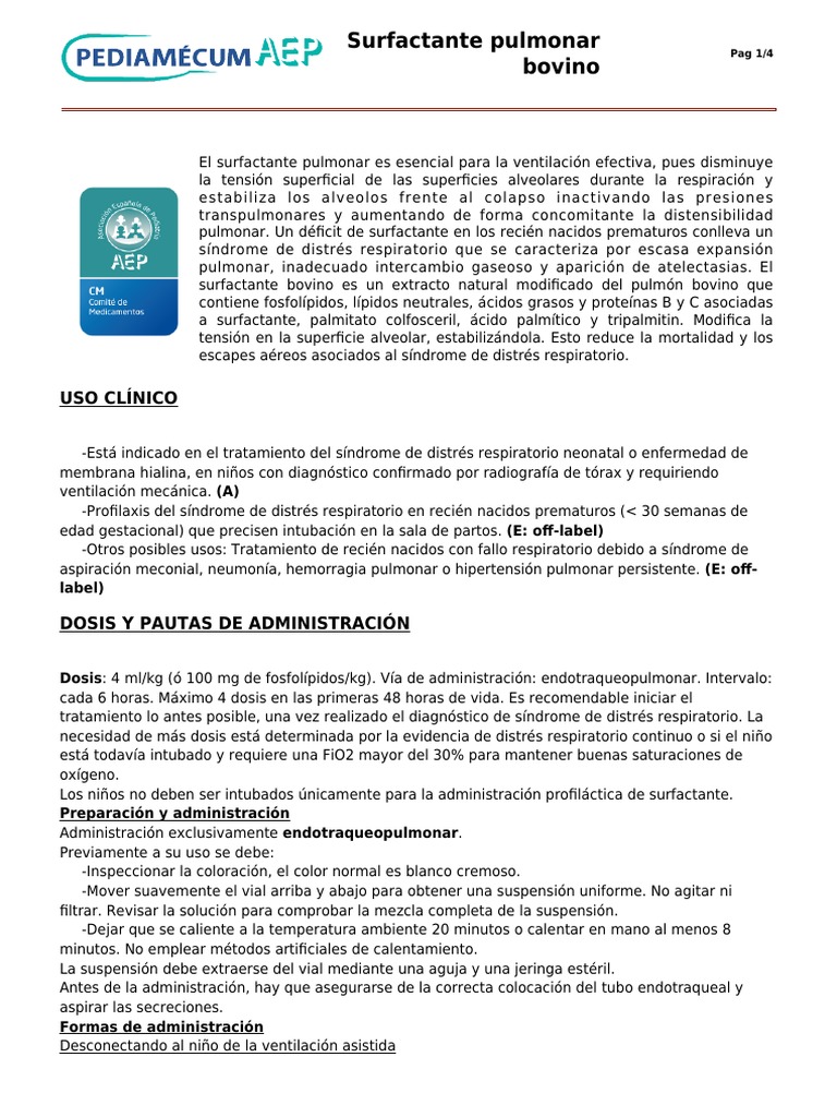 Surfactante Pulmonar Bovino | PDF | Sistema respiratorio | Respiración