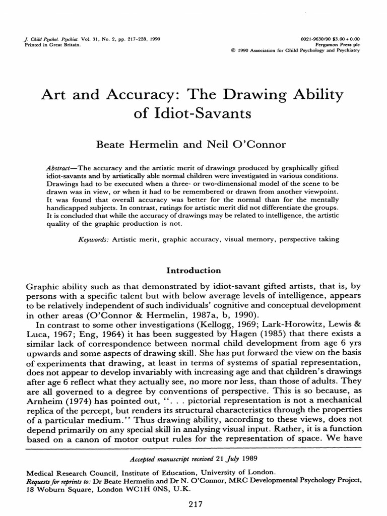 Art and Accuracy The Drawing Ability of Idiot Savants PDF Drawing