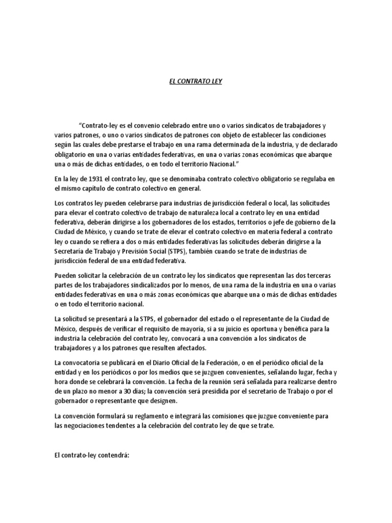 El Contrato Ley | PDF | Acuerdo colectivo | Derecho laboral