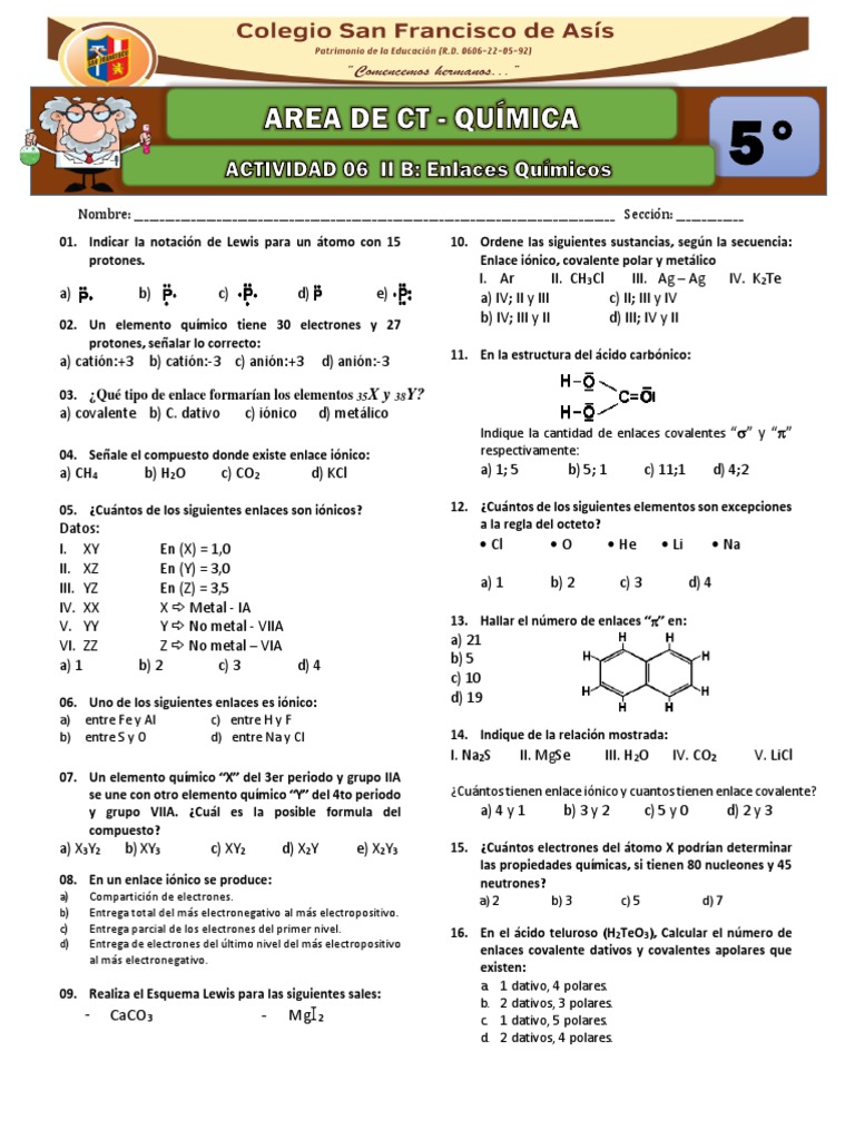 Actividad - Enlaces Químicos | Descargar gratis PDF | Enlace químico