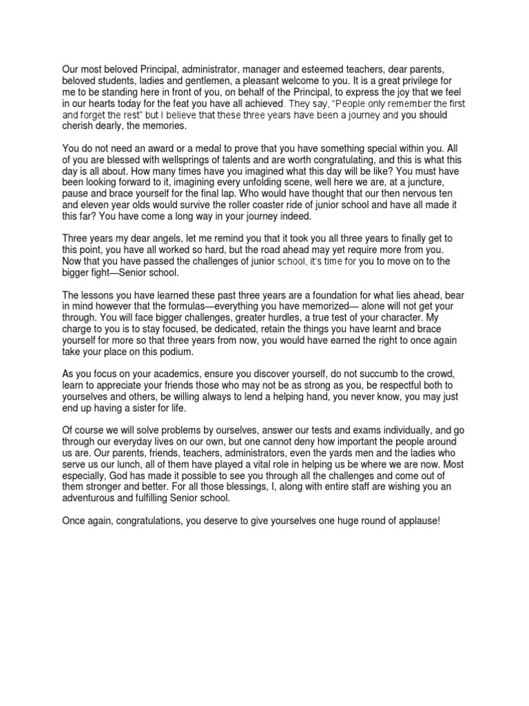 Junior School Graduation Speech | PDF