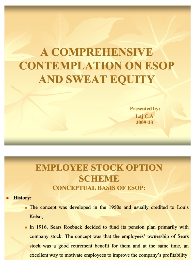 ESOP & Sweat Equity Features PDF Employee Stock Ownership Plan