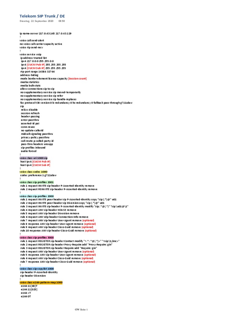 Telekom SIP Trunk Configuration Guide | PDF | Session Initiation ...