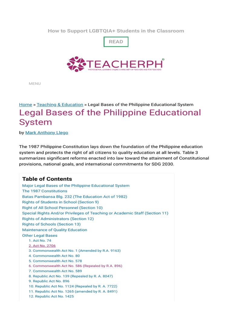 Legal Bases of The Philippine Educational System - TeacherPH | PDF ...